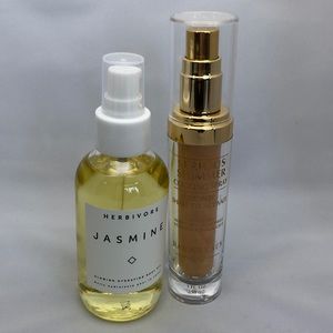 Bronze shimmer spray and Jasmine body oil.
